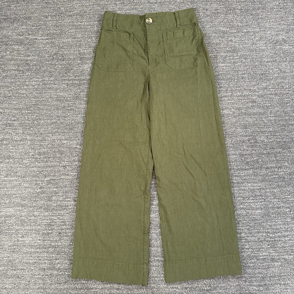 Anthropologie Pants - Anthropologie Maeve The Colette Pants Women 28 Green Linen Wide Leg Crop Beach